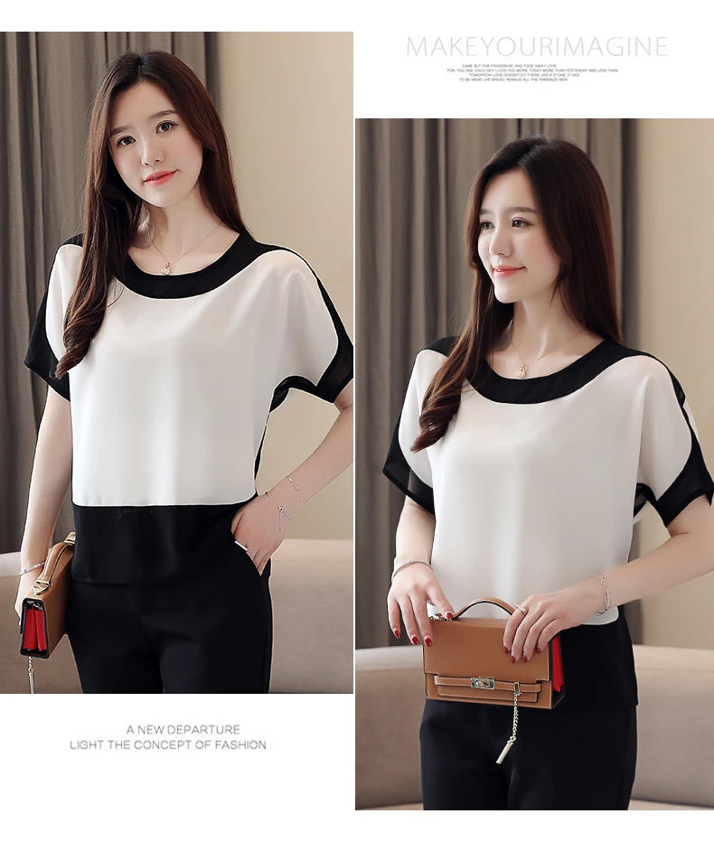 2024 Fashion Women's Chiffon Blouse – Casual Short-Sleeve Top for Modern Women