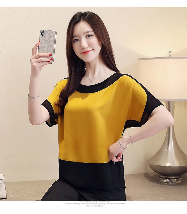 2024 Fashion Women's Chiffon Blouse – Casual Short-Sleeve Top for Modern Women