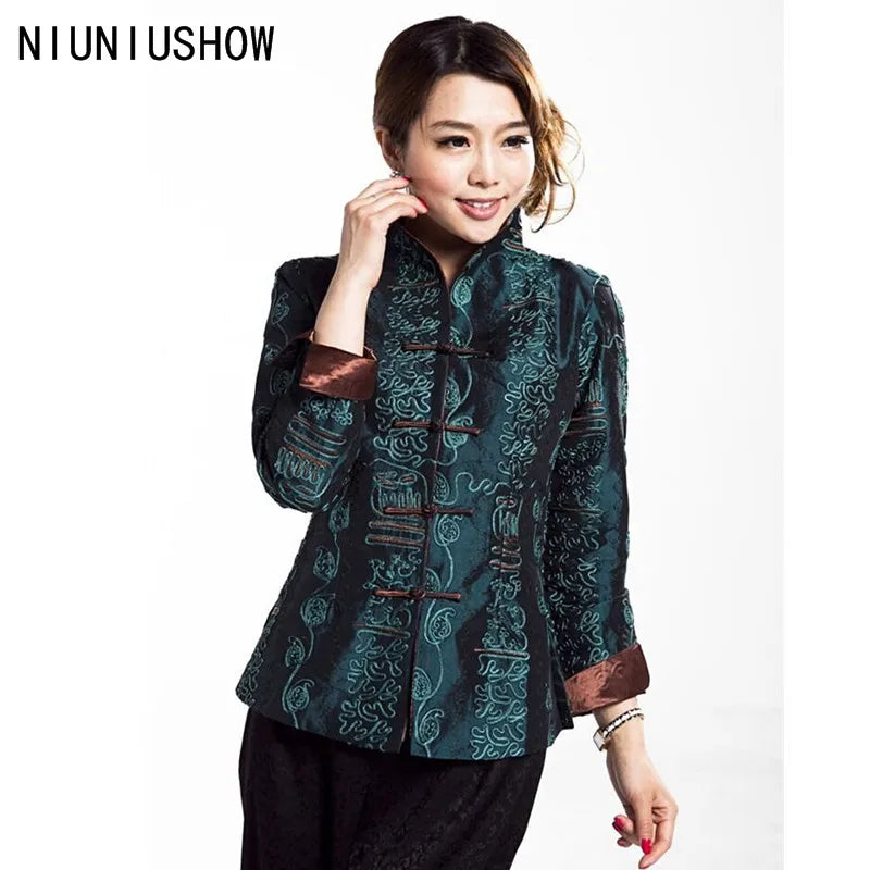 New Arrival Spring Female Silk Satin Jacket Chinese Lady Embroidery Coat Flowers