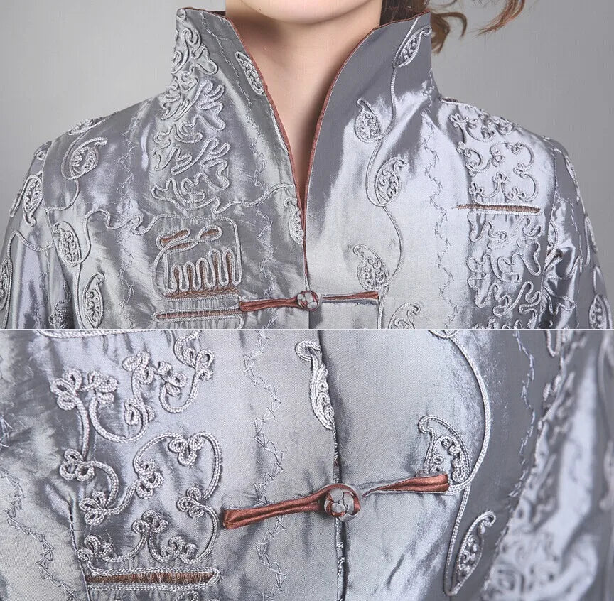 New Arrival Spring Female Silk Satin Jacket Chinese Lady Embroidery Coat Flowers