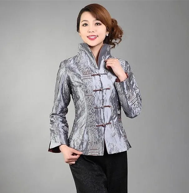 New Arrival Spring Female Silk Satin Jacket Chinese Lady Embroidery Coat Flowers