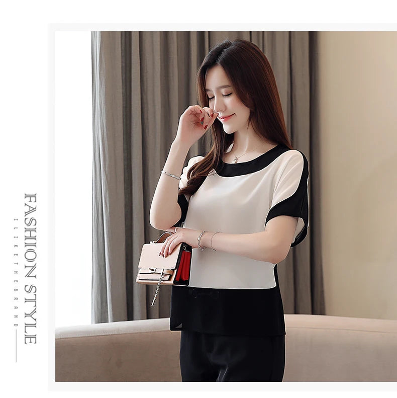 2024 Fashion Women's Chiffon Blouse – Casual Short-Sleeve Top for Modern Women