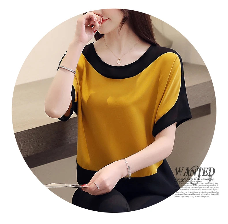 2024 Fashion Women's Chiffon Blouse – Casual Short-Sleeve Top for Modern Women