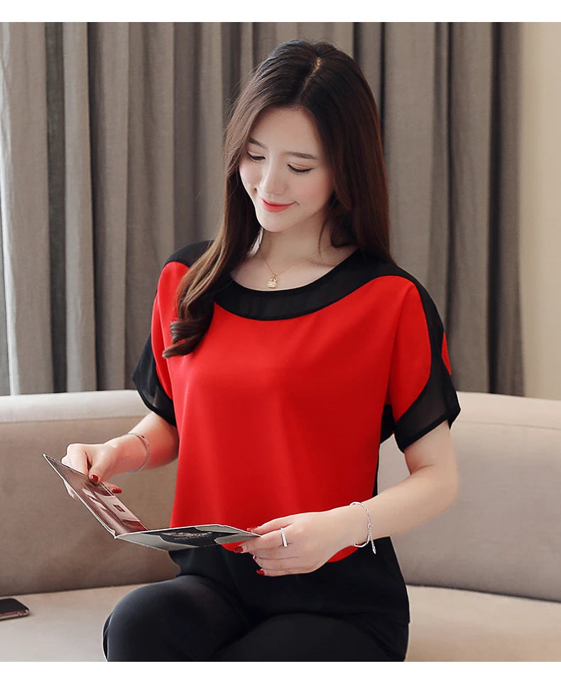 2024 Fashion Women's Chiffon Blouse – Casual Short-Sleeve Top for Modern Women