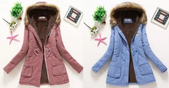 Women's Plus Size Winter Coat, Medium and Long Cotton Overcoat with 12 Colors