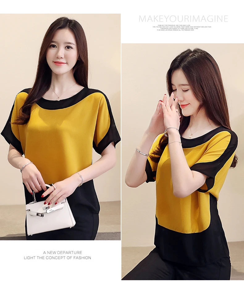 2024 Fashion Women's Chiffon Blouse – Casual Short-Sleeve Top for Modern Women