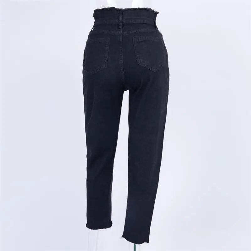 High waist pants female women 2018 new jeans women with high waist blue belted boyfriend jeans for women DD1681 S