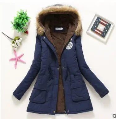 Women's Plus Size Winter Coat, Medium and Long Cotton Overcoat with 12 Colors