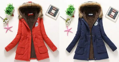 Women's Plus Size Winter Coat, Medium and Long Cotton Overcoat with 12 Colors