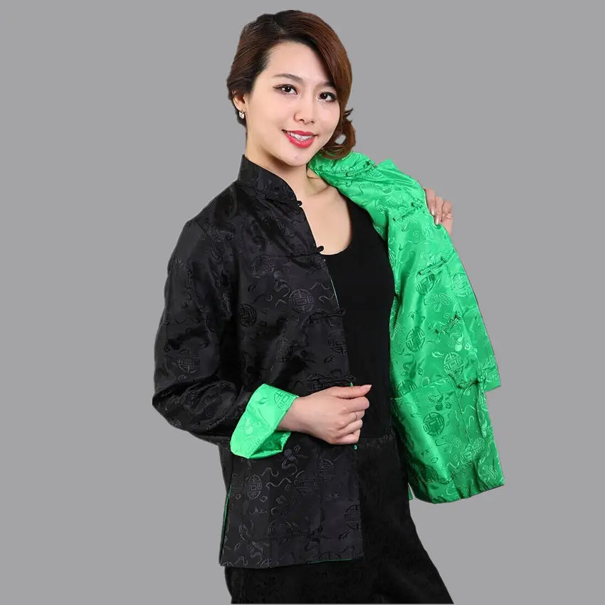 Novelty Two-side Women Jacket Coat Reversible Satin Outerwear Chinese Lady Tradi