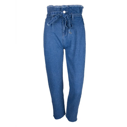 High waist pants female women 2018 new jeans women with high waist blue belted boyfriend jeans for women DD1681 S