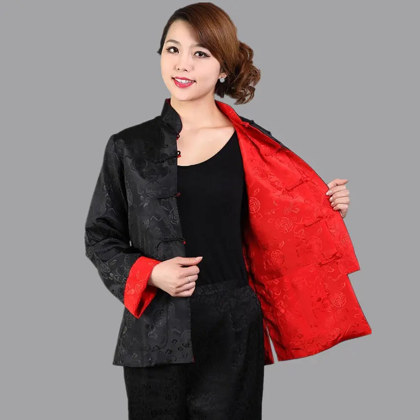 Novelty Two-side Women Jacket Coat Reversible Satin Outerwear Chinese Lady Tradi