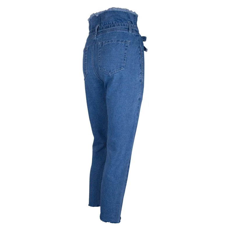 High waist pants female women 2018 new jeans women with high waist blue belted boyfriend jeans for women DD1681 S