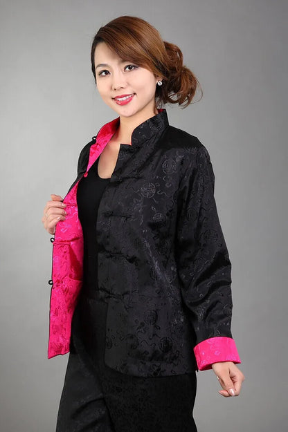 Novelty Two-side Women Jacket Coat Reversible Satin Outerwear Chinese Lady Tradi