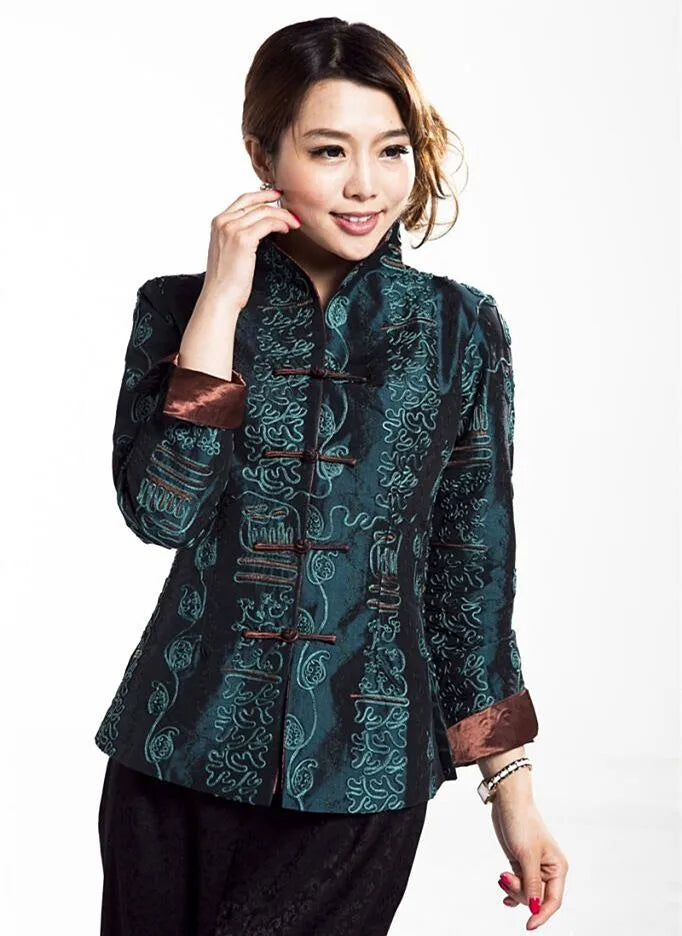 New Arrival Spring Female Silk Satin Jacket Chinese Lady Embroidery Coat Flowers