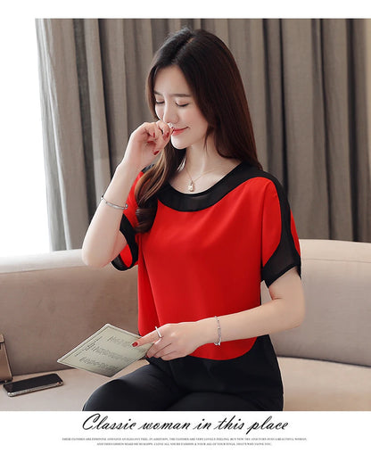 2024 Fashion Women's Chiffon Blouse – Casual Short-Sleeve Top for Modern Women