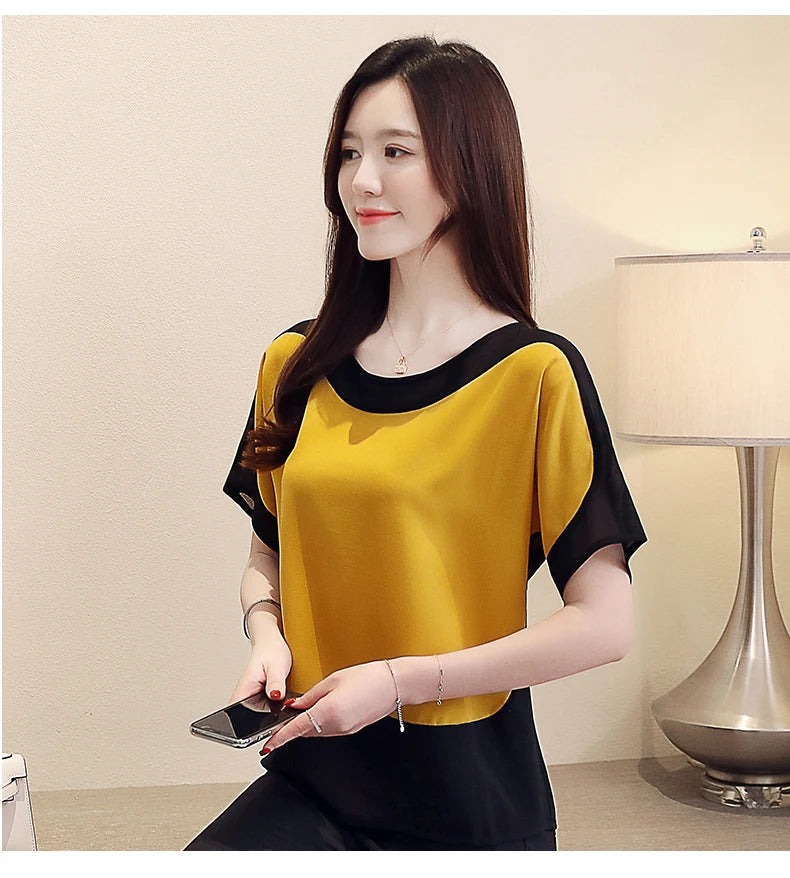 2024 Fashion Women's Chiffon Blouse – Casual Short-Sleeve Top for Modern Women