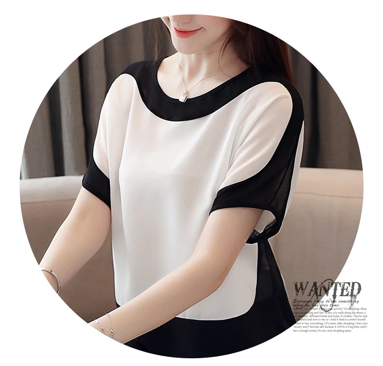 2024 Fashion Women's Chiffon Blouse – Casual Short-Sleeve Top for Modern Women