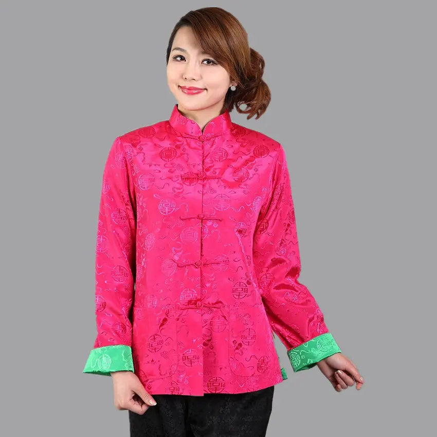 Novelty Two-side Women Jacket Coat Reversible Satin Outerwear Chinese Lady Tradi