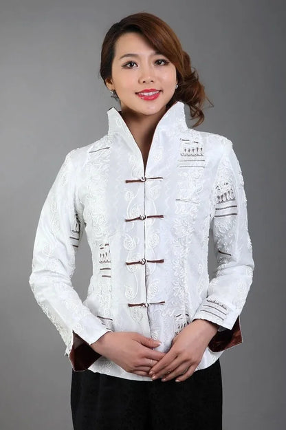 New Arrival Spring Female Silk Satin Jacket Chinese Lady Embroidery Coat Flowers