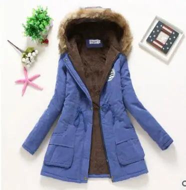 Women's Plus Size Winter Coat, Medium and Long Cotton Overcoat with 12 Colors