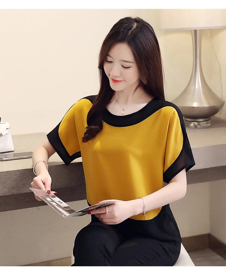 2024 Fashion Women's Chiffon Blouse – Casual Short-Sleeve Top for Modern Women