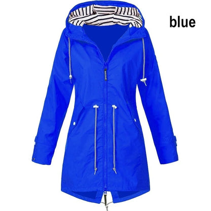 Women Waterproof Zipper Rain Jacket Solid Color Ladies Outdoor Mountaineering Li