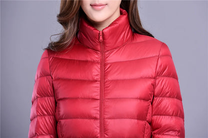 Casaco de sopro ultraleve e leve feminino, jaqueta quente, parkas coreano slim f