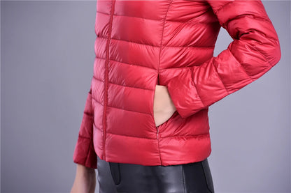 Casaco de sopro ultraleve e leve feminino, jaqueta quente, parkas coreano slim f