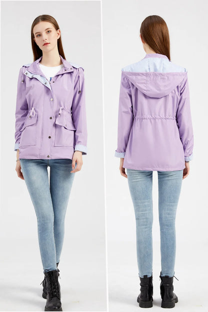 Purple Hooded Jacket for Spring 2024 Women's Office Fashion Women Outerwear Hat