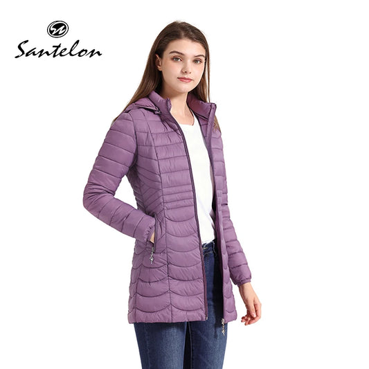 SANTELON Women's Puffer Jacket with Detachable Hood - Long Warm Parka, Ultra-Lig