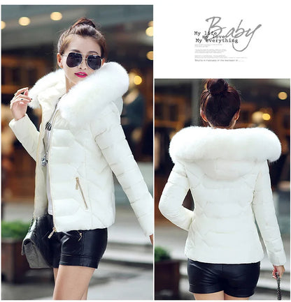 Women's Faux Raccoon Fur Collar Parka, High-Quality Winter Coat, Outerwear, 2021