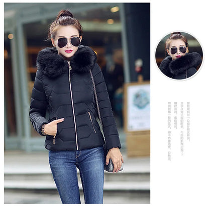 Women's Faux Raccoon Fur Collar Parka, High-Quality Winter Coat, Outerwear, 2021