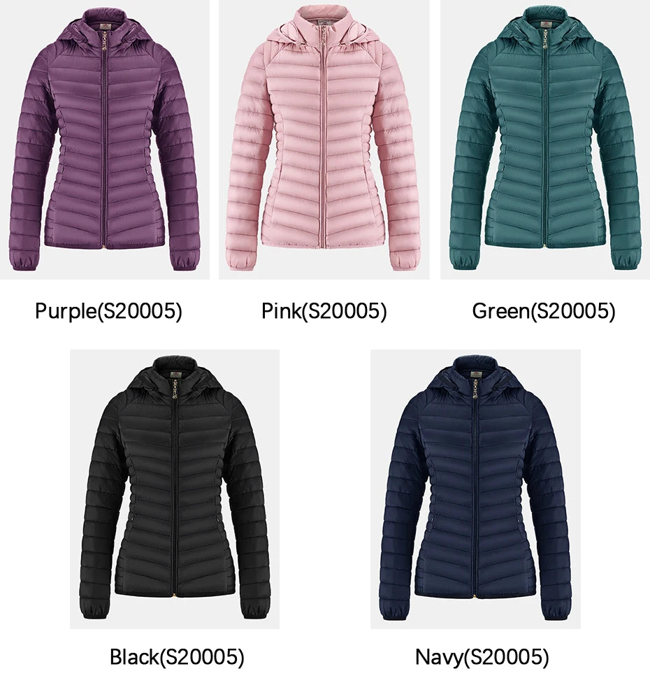 Women's Santelon Ultra-Light Quilted Jacket with Removable Hood, Outdoor Warm and Light Parka with Storage Bag