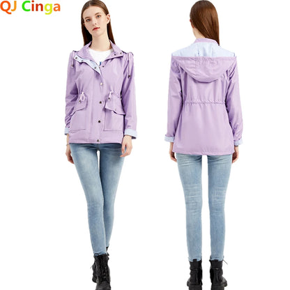 Purple Hooded Jacket for Spring 2024 Women's Office Fashion Women Outerwear Hat