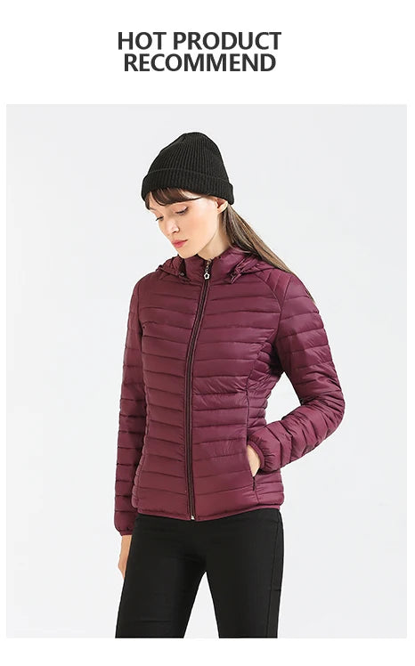 Women's Santelon Ultra-Light Quilted Jacket with Removable Hood, Outdoor Warm and Light Parka with Storage Bag