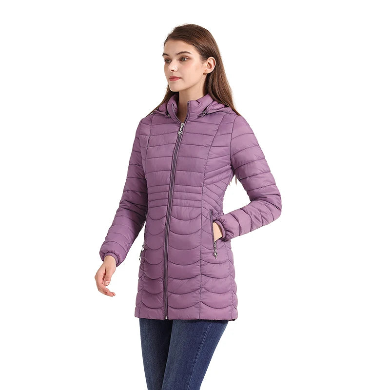 SANTELON Women's Puffer Jacket with Detachable Hood - Long Warm Parka, Ultra-Lig