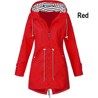 Women Waterproof Zipper Rain Jacket Solid Color Ladies Outdoor Mountaineering Li