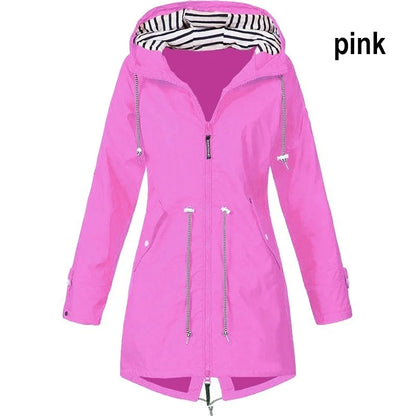 Women Waterproof Zipper Rain Jacket Solid Color Ladies Outdoor Mountaineering Li