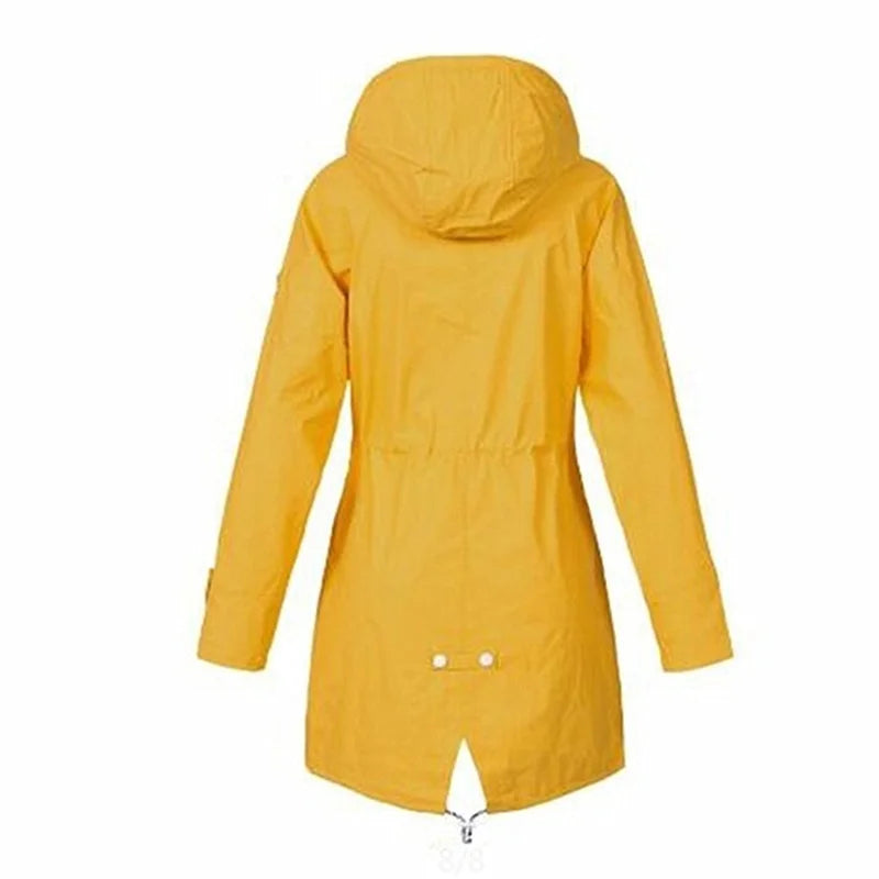 Women Waterproof Zipper Rain Jacket Solid Color Ladies Outdoor Mountaineering Li