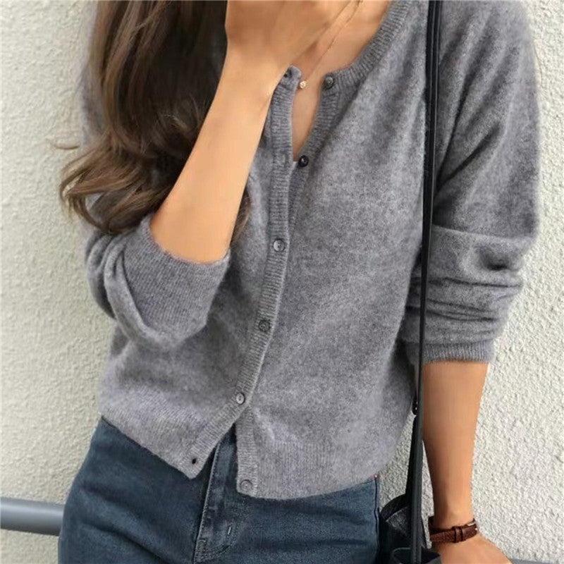 Monocromático single breasted malha cardigan para mulheres, jumper de manga com