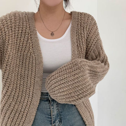 Cardigan de malha versátil casual feminino, suéter gola v, jaqueta solta, casa