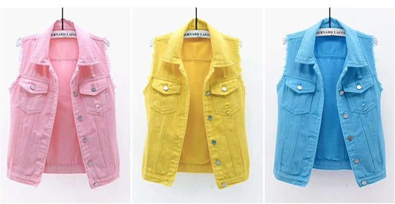 Multi-colour Denim Vest Jacket Women Short Waistcoat Oversize S-7XL Sleeveless C