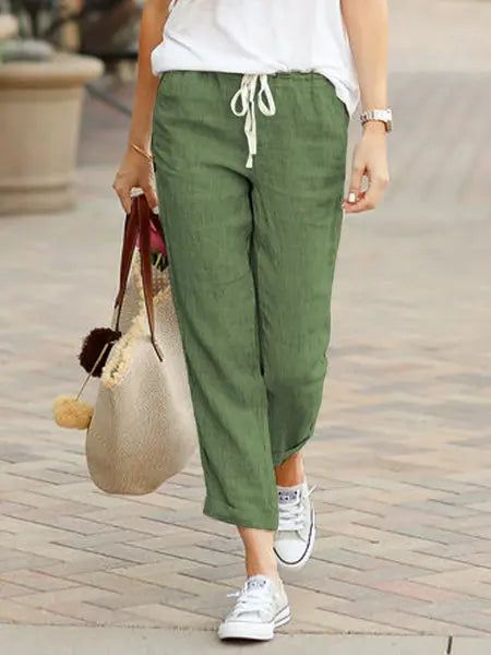 Women's Casual Long Pants – Simple Style, Elastic Waist, Solid Color, Perfect for Spring and Summer, New Chic Workwear