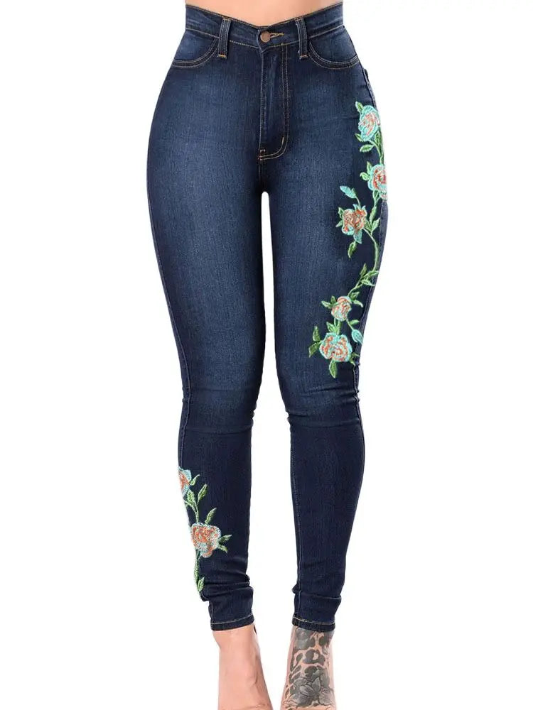 2023 New Women's High Waist Embroidered Jeans Fashion Slim Stretch Denim Pencil Pants Casual Female Clothing S-3XL Drop Shipping