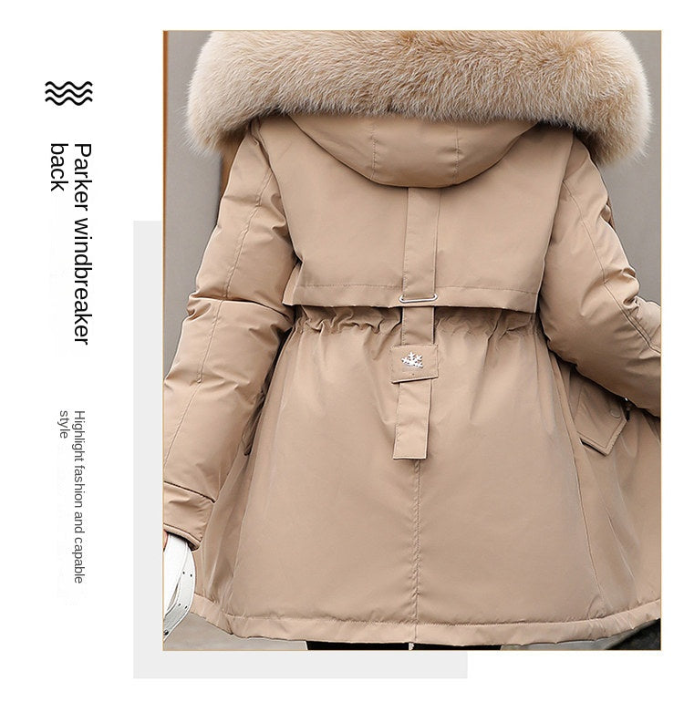 Women's Fine Wool Parka with Hood and Fur Collar, Warm Snowy Quilted Long Coat, Fashion Winter Outerwear 2023