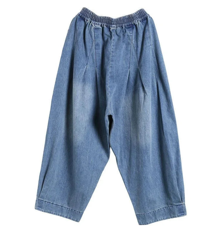 2023 New Loose Large Size Denim Wide Leg Haren Pants Female Art With Chinese Style Casual Sagging Jeans Bloomers Woman Clothing