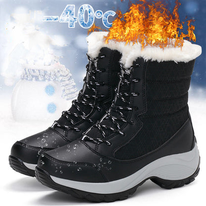 Women's Winter Snow Boots – Waterproof, Non-Slip Platform with Fur-Lined Ankle & Thigh-High Wedge Design