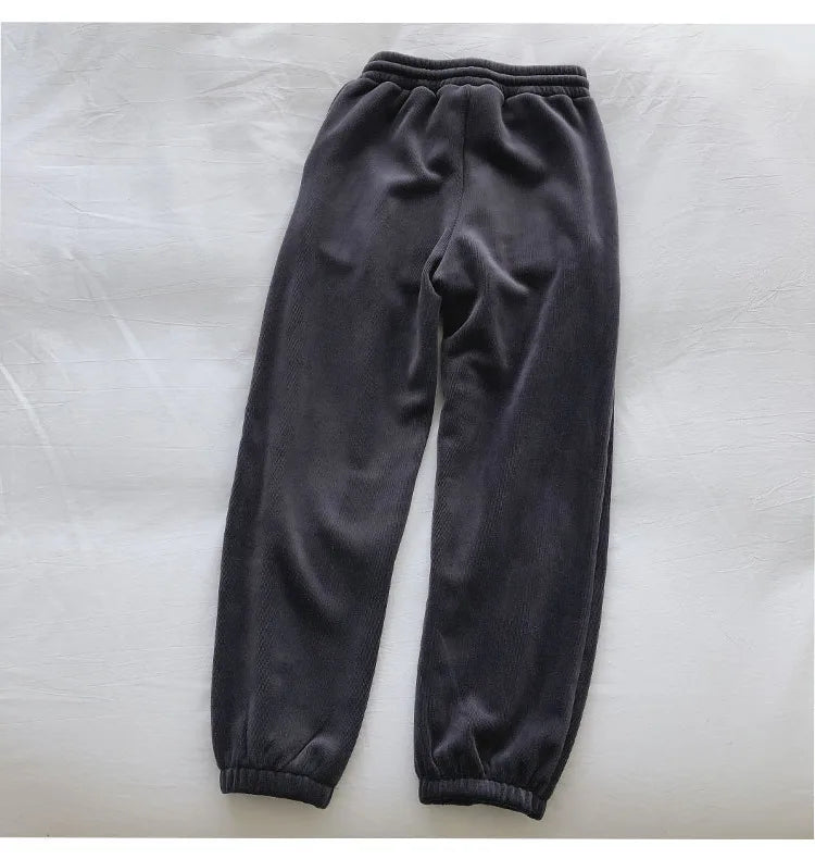 Calça de lã grossa e larga feminina, calça esportiva casual, corredores quent