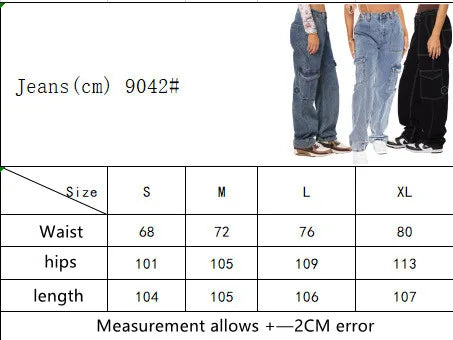 2023 New Y2K Women's High Waist Multi Pocket Cargo Jeans Fashion Loose Denim Wide Leg Pants Casual Female Trousers S-XL